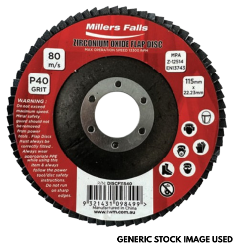 FLAP DISC 100MM 40GRIT ZIRC 10 PACK