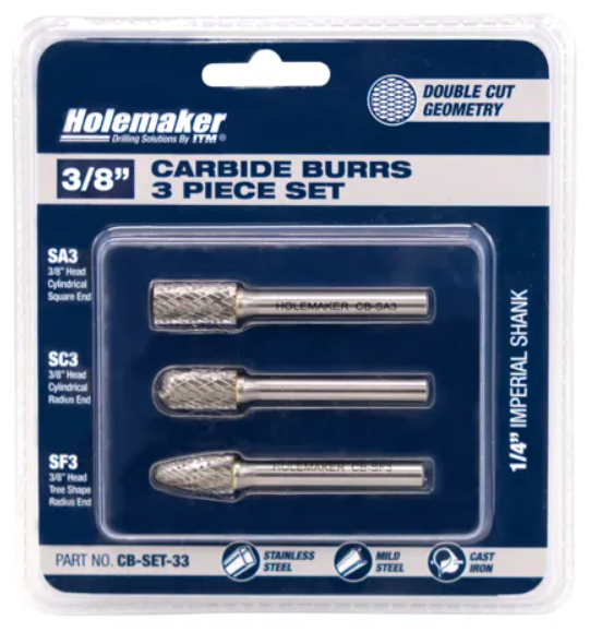 HOLEMAKER CARBIDE BURR SET 3PCE (SA3,SC3,SF3)
