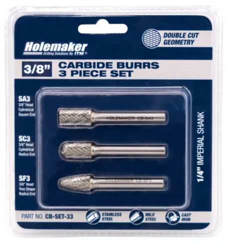 HOLEMAKER CARBIDE BURR SET 3PCE (SA3,SC3,SF3)